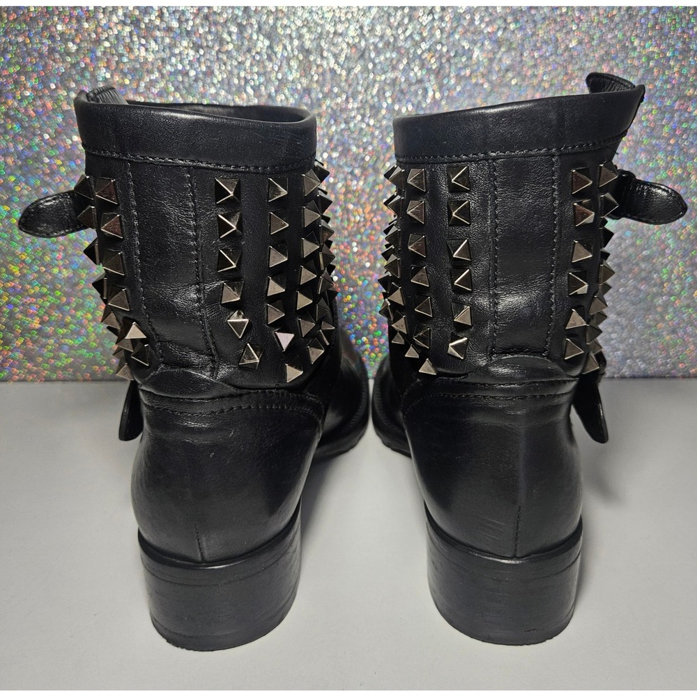 Valentino Rockstud Noir Black Leather Studded Moto Ankle Boots‎ Booties 37.5 / 7 - Picture 4 of 7